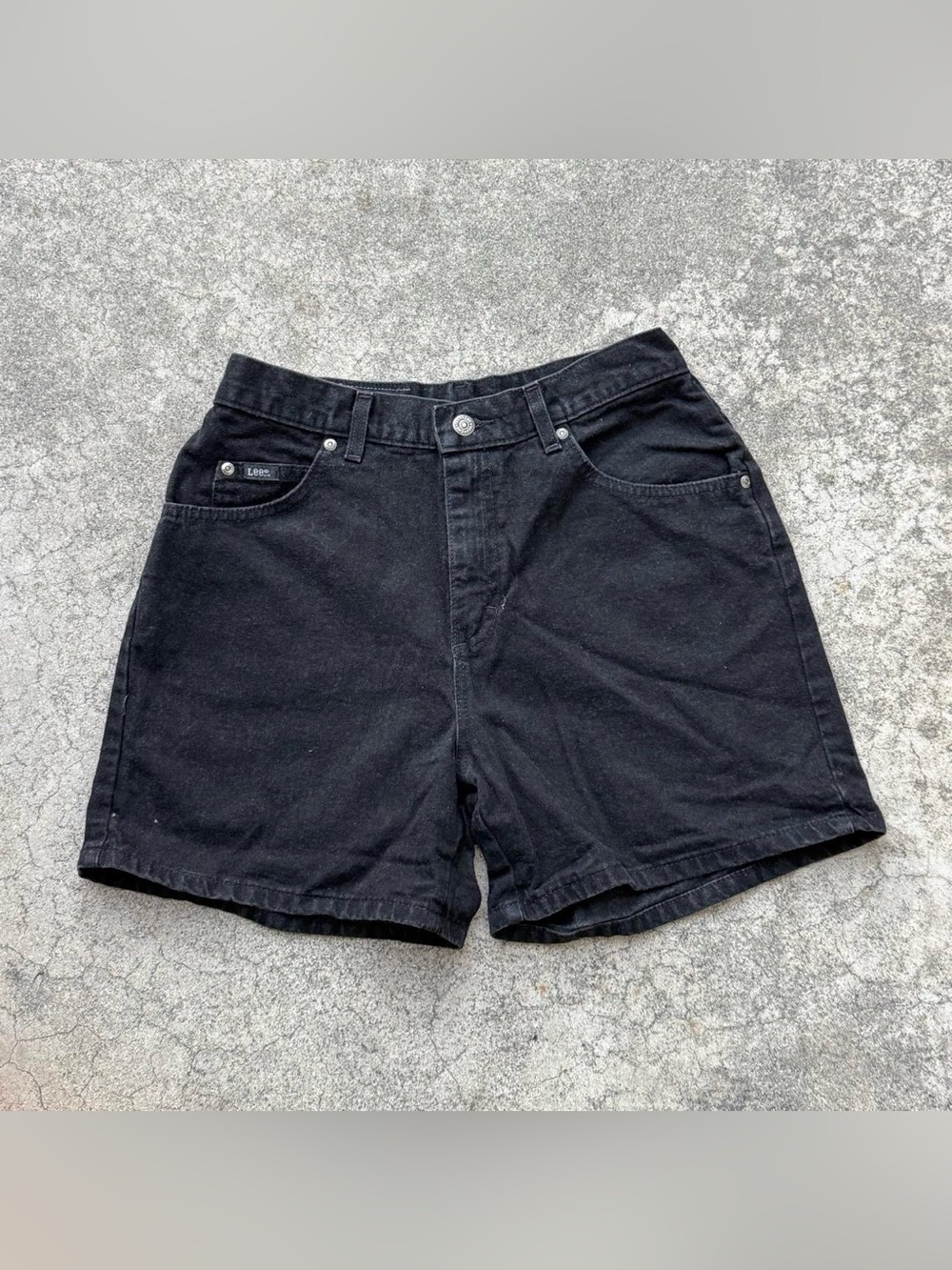 Vintage 90s LEE High Waisted Black Denim Short Shirts Size 8 / 28”